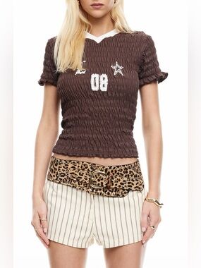 LIONESS Spectate Smocked Jersey Top Brown